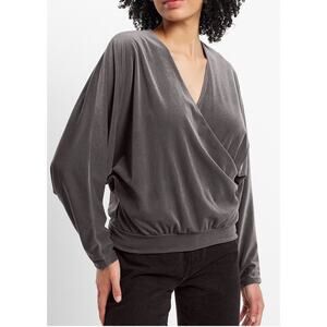 EXPRESS Velvet V-Neck Long Sleeve Faux Wrap Top Gray Size XL
